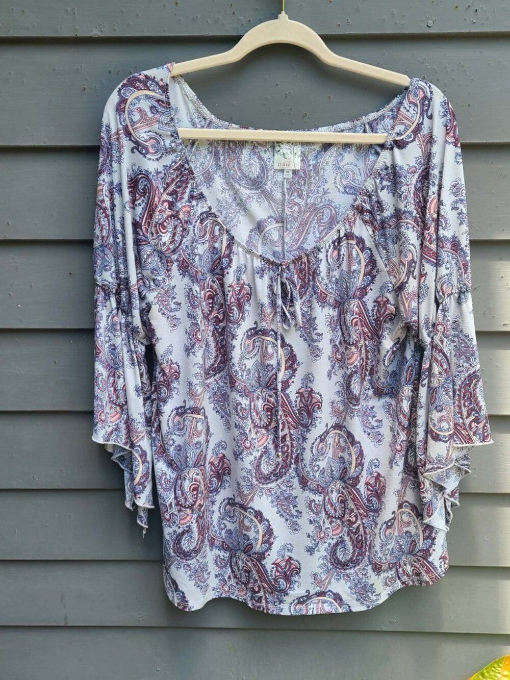 NAIF Gray Burgundy Peasant Top Size XL - Picture 6 of 8